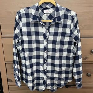 Vineyard Vines Navy/Light Blue Buffalo Check Relaxed Fit Flannel Shirt Size 8
